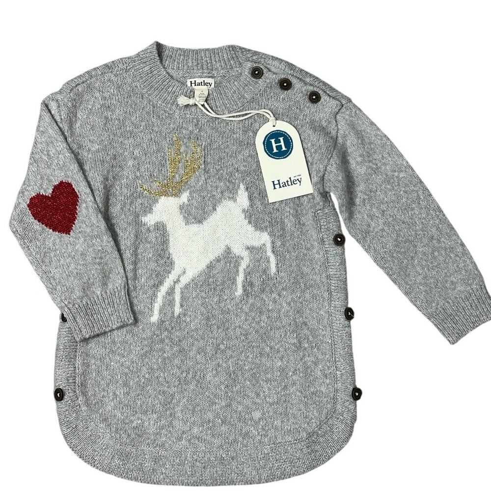 HATLEY Girls Reindeer Holiday Sweater Tunic 4y NWT